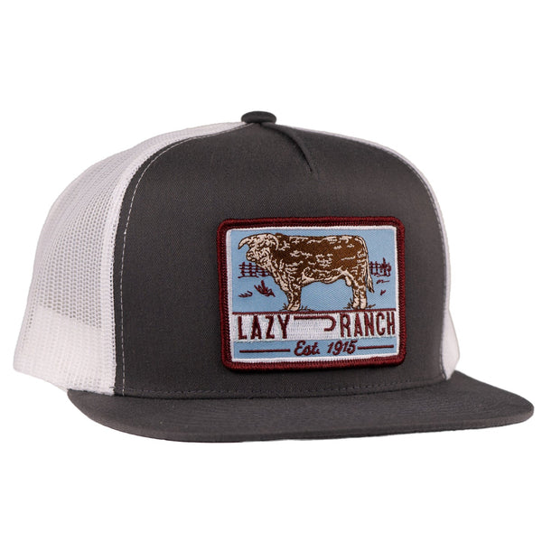 Lazy J Ranch Wear Cap - Grey & White Bull Trap Patch