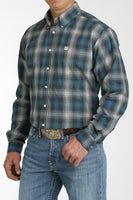 Cinch Men's Western Shirt - Teal, Navy and White Plaid MTW1105775