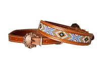 Dog Collar - Beaded Gold and Blue Aztec (TCCDC-20)